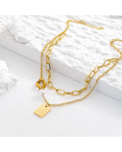Retro Plating Artificial Pearls Stainless Steel Necklaces Letter Square Stainless Steel Necklace 