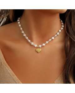 French Pearl Stainless Steel Necklaces Heart Shape Titanium Steel Pendant Necklace