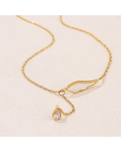 Elegant Plating Shell Stainless Steel Necklaces Wings Titanium Steel Pendant Necklace