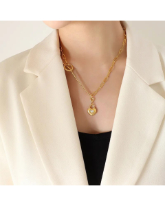 Elegant Artificial Crystal Stainless Steel Necklaces Heart Shape Titanium Steel Pendant Necklace