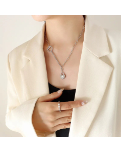 Elegant Artificial Crystal Stainless Steel Necklaces Heart Shape Titanium Steel Pendant Necklace