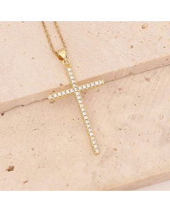 Fashion Inlay Zircon Stainless Steel Necklaces Cross Stainless Steel Copper Pendant Necklace 