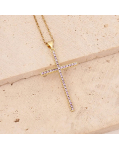 Fashion Inlay Zircon Stainless Steel Necklaces Cross Stainless Steel Copper Pendant Necklace 