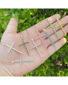 Fashion Inlay Zircon Stainless Steel Necklaces Cross Stainless Steel Copper Pendant Necklace 