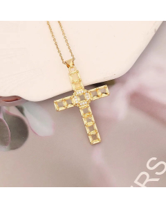 Fine Jewelry Wholesale Cross Necklace Zircon Inlaid Pendant Made of Stainless Steel 