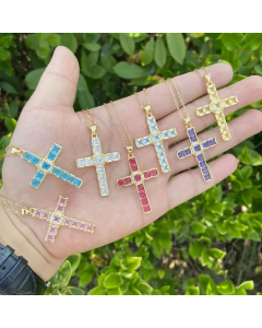 Fine Jewelry Wholesale Cross Necklace Zircon Inlaid Pendant Made of Stainless Steel 