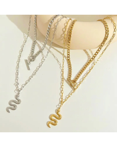 Hip-Hop Plating Stainless Steel Necklaces Snake Stainless Steel Layered Necklaces 
