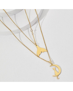 Fashion Moon Plating Stainless Steel Necklaces Fish Tail Titanium Steel Pendant Necklace 