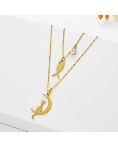 Fashion Moon Plating Stainless Steel Necklaces Fish Stainless Steel Pendant Necklace 