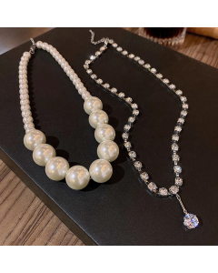 Fashion Imitation Pearl Titanium Steel Layered Necklaces Layered Zircon Fine Quality