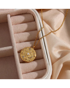Fashion Round Pendant Necklace Plating Inlay Zircon Pearl Stars Moon Stainless Steel Necklaces