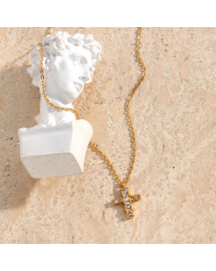 Fashion Plating Inlay Zircon Stainless Steel Necklaces Cross Stainless Steel Necklace 