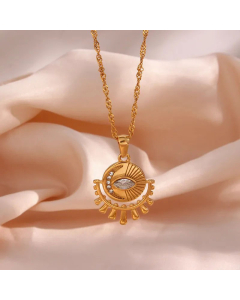 Fashion Plating Inlaid Zircon Necklaces Moon Eye Stainless Steel Pendant Necklace 