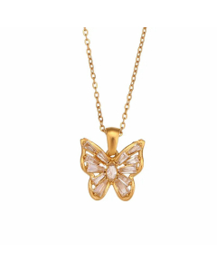 Exquisite Plating Inlay Zircon Stainless Steel Necklaces Butterfly Stainless Steel Necklace 