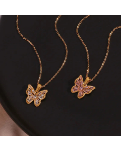 Exquisite Plating Inlay Zircon Stainless Steel Necklaces Butterfly Stainless Steel Necklace 