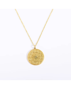 Fashion Inlay Rhinestone Stainless Steel Necklaces Constellation Titanium Steel Pendant Necklace 