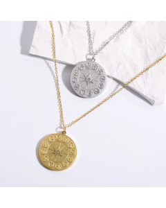 Fashion Inlay Rhinestone Stainless Steel Necklaces Constellation Titanium Steel Pendant Necklace 