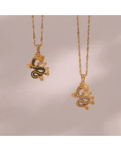 Fashion Plating Inlay Zircon Stainless Steel Necklaces Dragon Stainless Steel Pendant Necklace 