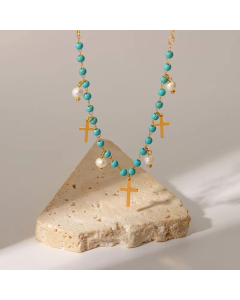 Fashion Pearl Plating Stainless Steel Necklaces Cross Stainless Steel Necklace 