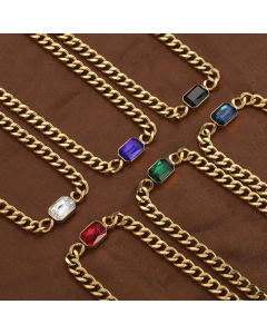 Fashion Geometric Square Titanium Steel Necklace Inlay Rhinestone Stainless Steel Necklaces
