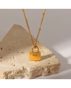 Fashion Lock With Heart Stainless Steel Necklace Gold Plated Stainless Steel Necklaces