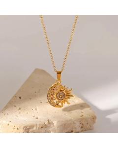 Fashion Gold Plated Zircon Stainless Steel Necklaces Sun Star Moon Stainless Steel Necklace 