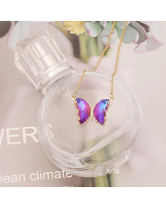 Elegant Plating Glass Crystals Stainless Steel Necklaces Butterfly Stainless Steel Necklace 