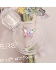 Elegant Plating Glass Crystals Stainless Steel Necklaces Butterfly Stainless Steel Necklace 