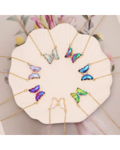Elegant Plating Glass Crystals Stainless Steel Necklaces Butterfly Stainless Steel Necklace 