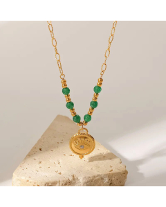 Fashion Gold Plated Zircon Stainless Steel Necklaces Round Eye Stainless Steel Necklace 