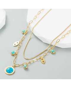 Fashion Layered Plating Chain Turquoise Fine Stainless Necklaces Devil's Eye Titanium Steel Necklace 