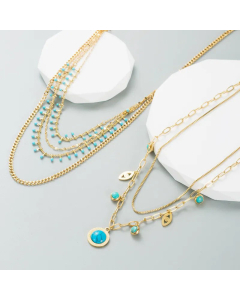 Fashion Layered Plating Chain Turquoise Fine Stainless Necklaces Devil's Eye Titanium Steel Necklace 