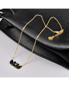 Elegant Plating Artificial Rhinestones Stainless Steel Necklaces Swan Titanium Steel Pendant Necklace -Gold Color-Black