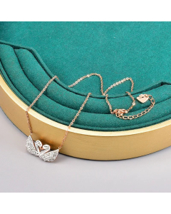 Elegant Plating Artificial Rhinestones Stainless Steel Necklaces Swan Titanium Steel Pendant Necklace -Rose Gold Color-White
