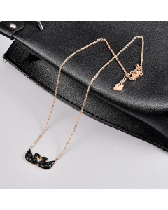 Elegant Plating Artificial Rhinestones Stainless Steel Necklaces Swan Titanium Steel Pendant Necklace -Rose Gold Color-Black