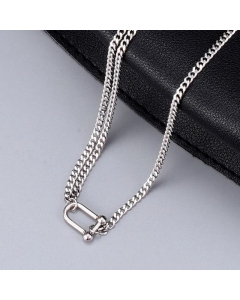 Classic Style Layered Plating Stainless Steel Necklaces U-Shaped Titanium Steel Pendant Necklace -Steel Color