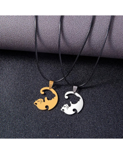 Couple Chain Cut Cat Stainless Steel Pendant Necklace Gold Plated Hollow Out Stainless Steel Necklaces 2 Pieces