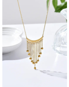 Simple Style Tassel Beads Stainless Steel Necklaces Triangle Titanium Steel Pendant Necklace 