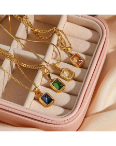 Retro Plating Zircon Stainless Steel Necklaces Square Stainless Steel Pendant Necklace