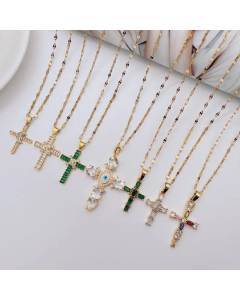 Fashion Inlay Zircon Stainless Steel Necklaces Cross Titanium Steel Necklace