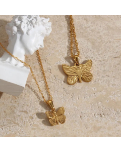Baroque Style Plating Stainless Steel Necklaces Butterfly Stainless Steel Pendant Necklace 