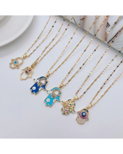 Retro Devil's Eye Palm Titanium Steel Necklace Inlay Rhinestone Moon Animal Stainless Steel Necklaces