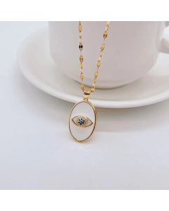 Vacation Inlay Artificial Pearls Zircon Stainless Steel Necklaces Devil's Eye Heart Shape Titanium Steel Necklace 