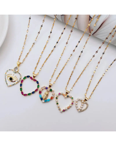 Vacation Inlay Artificial Pearls Zircon Stainless Steel Necklaces Devil's Eye Heart Shape Titanium Steel Necklace 