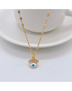Fashion Plating Rhinestone Stainless Steel Necklaces Round Devil's Eye Heart Shape Titanium Steel Necklace 