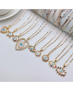 Fashion Plating Rhinestone Stainless Steel Necklaces Round Devil's Eye Heart Shape Titanium Steel Necklace 