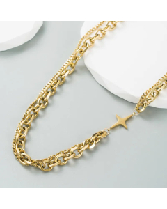 Fashion Splicing Plating Rhinestone Stainless Steel Necklaces Cross Star Titanium Steel Necklace 