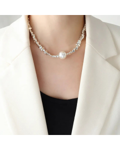 Fashion Geometric Titanium Steel Necklace Beaded Pearl Stainless Steel Necklaces