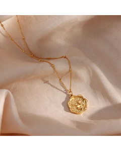 Retro Flower Stainless Steel Casting Cherry Blossom Pendant Beads Chain Necklace