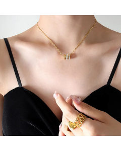 Roman Style Plating Zircon Stainless Steel Necklaces Geometric Titanium Steel Pendant Necklace 